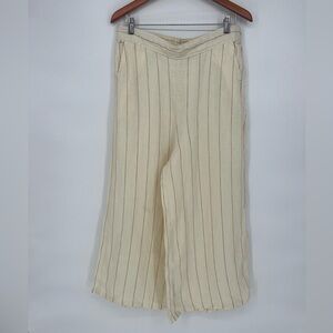 Cynthia Rowley Wide Leg Cream Linen Subtle Stripes Size L